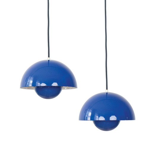 Paar van 2 Deense Vintage Hanglampen Bloempot door Verner Panton, Louis Poulsen, 1968