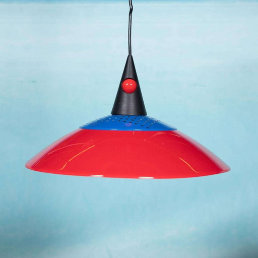 Memphis style hanglamp 1980s, kinderkamer rood-blauw-zwart