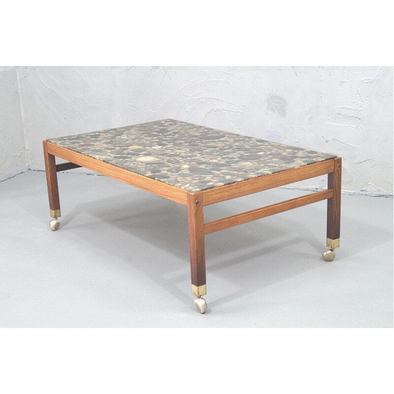 Image 1 of Vintage salontafel in rozenhout en kiezelsteen stijl door Ib Kofod Larsen, Zweden 1960