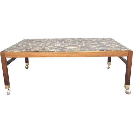 Image 1 of Vintage salontafel in rozenhout en kiezelsteen stijl door Ib Kofod Larsen, Zweden 1960