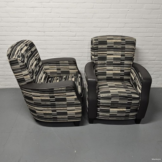 Image 1 of 2X Designer Stof Met Leder Fauteuil, Houweling Interieur