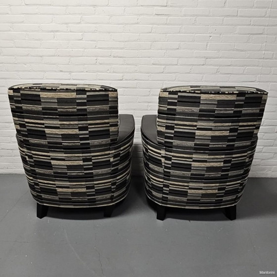 Image 1 of 2X Designer Stof Met Leder Fauteuil, Houweling Interieur