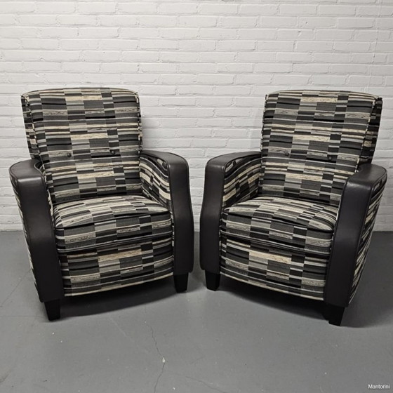 Image 1 of 2X Designer Stof Met Leder Fauteuil, Houweling Interieur