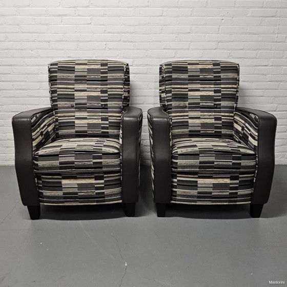 Image 1 of 2X Designer Stof Met Leder Fauteuil, Houweling Interieur