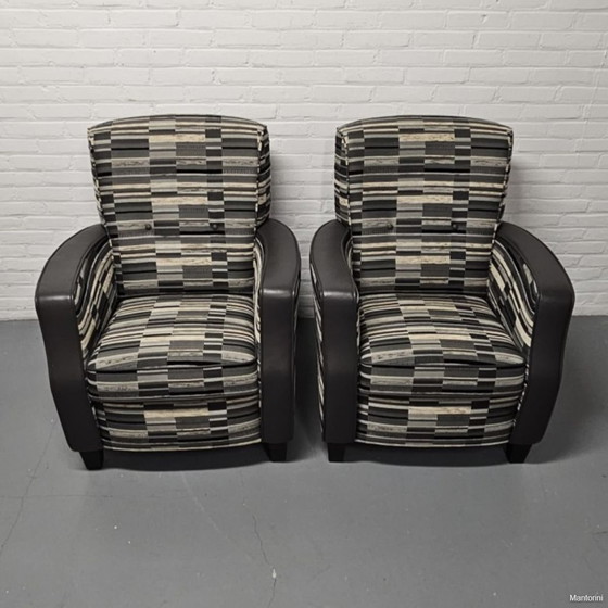 Image 1 of 2X Designer Stof Met Leder Fauteuil, Houweling Interieur