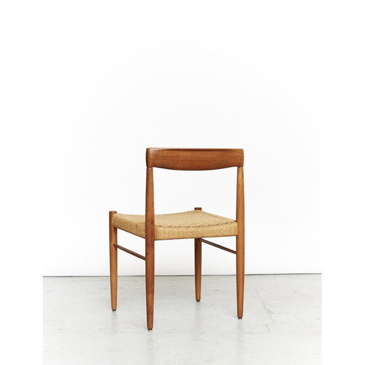 Set van 4 vintage eetkamerstoelen in massief teakhout en papierkoord van Harry W.Klein voor Bramin, Denemarken