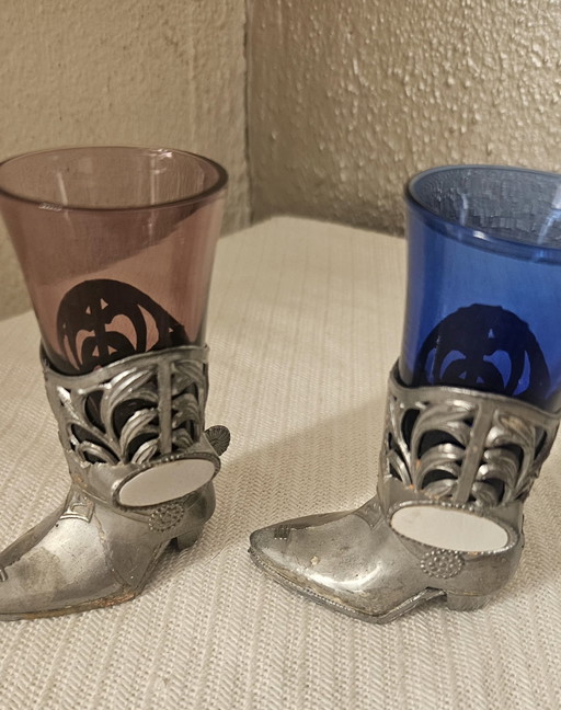 2 Vintage Cowboylaarzen Shotglaasjes