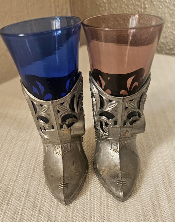 Image 1 of 2 Vintage Cowboylaarzen Shotglaasjes