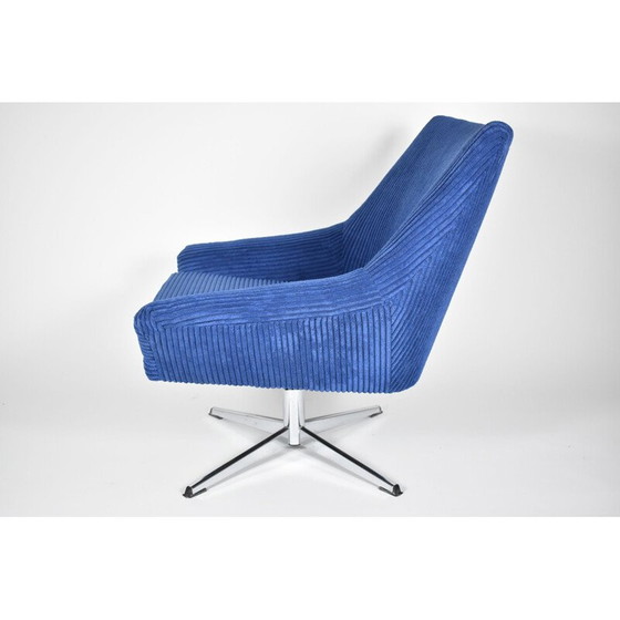Image 1 of Vintage Shell Cord DDR blauwe fauteuil, Deutsche Democratische Republiek 1960