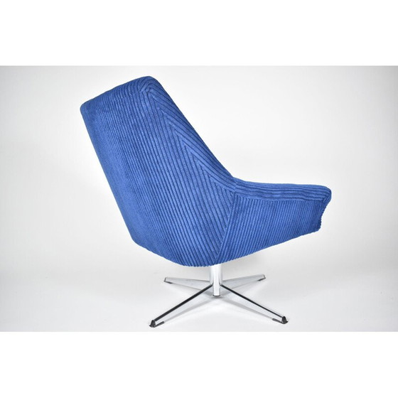 Image 1 of Vintage Shell Cord DDR blauwe fauteuil, Deutsche Democratische Republiek 1960