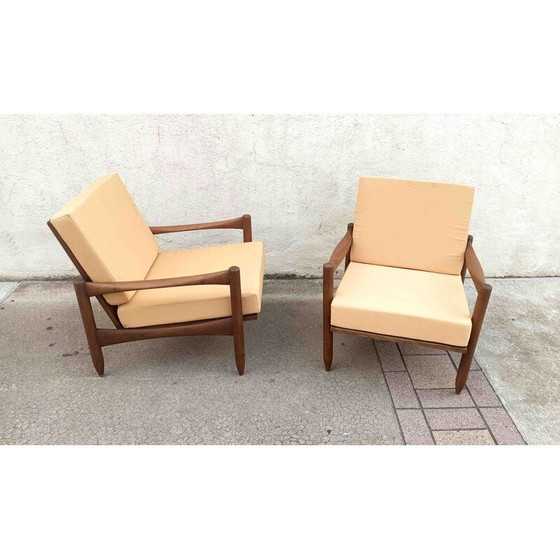 Image 1 of Paar Scandinavische vintage fauteuils in massief teakhout, 1950-1960