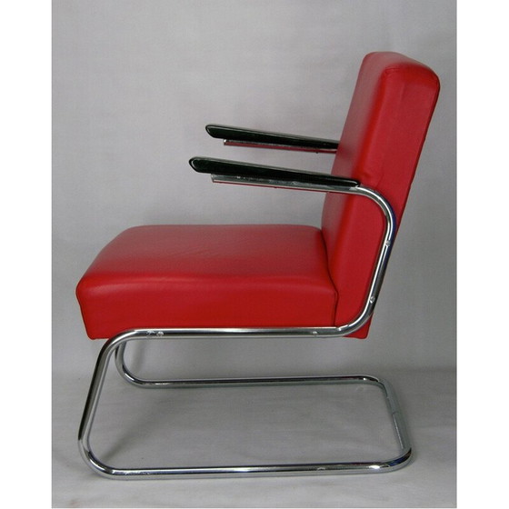 Image 1 of Paar modernistische clubfauteuils in rood leer van Maison Dradert - 1930
