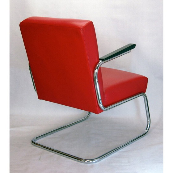 Image 1 of Paar modernistische clubfauteuils in rood leer van Maison Dradert - 1930