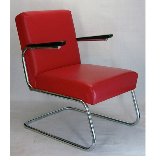 Paar modernistische clubfauteuils in rood leer van Maison Dradert - 1930