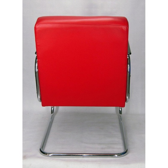 Image 1 of Paar modernistische clubfauteuils in rood leer van Maison Dradert - 1930
