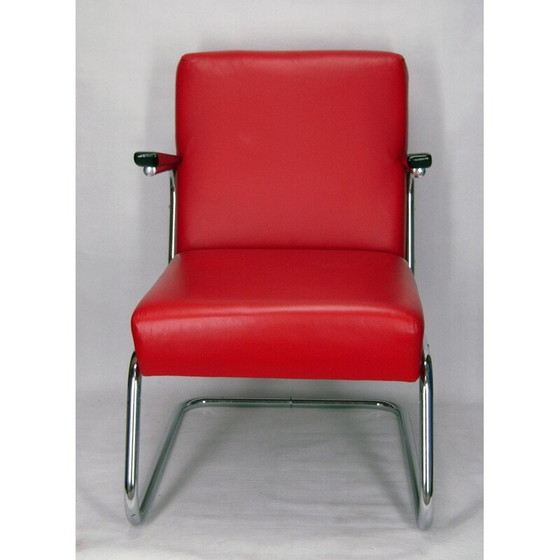 Image 1 of Paar modernistische clubfauteuils in rood leer van Maison Dradert - 1930