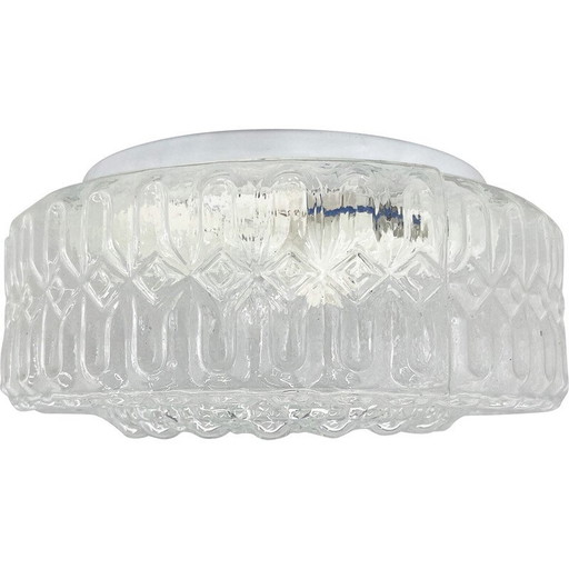 Mid-eeuwse ronde plafondlamp van helder glas en metaal, 1970