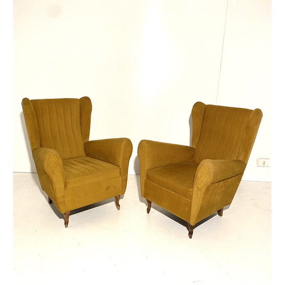 Image 1 of Vintage Velver en houten woonkamer set, Italië 1950