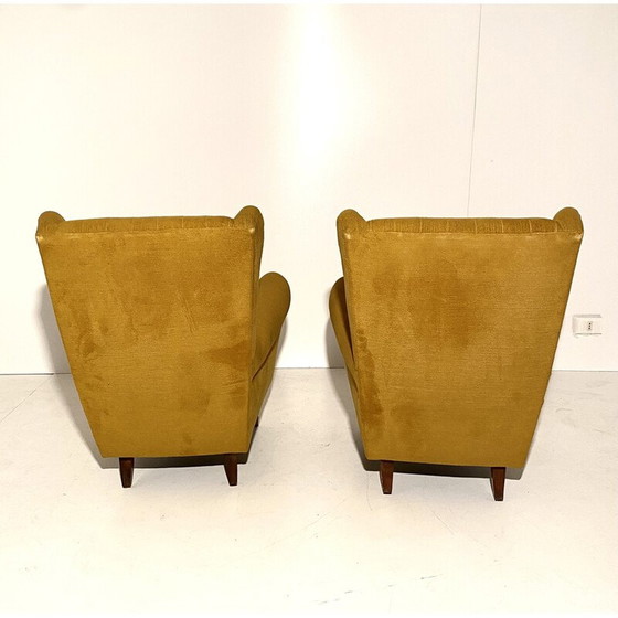 Image 1 of Vintage Velver en houten woonkamer set, Italië 1950