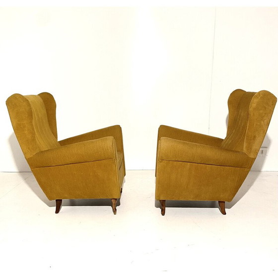 Image 1 of Vintage Velver en houten woonkamer set, Italië 1950