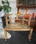 2x Vintage Olijfhouten Gebogen Fauteuils