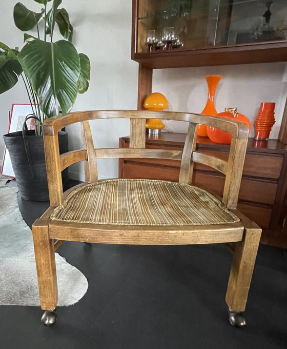 Image 1 of 2x Vintage Olijfhouten Gebogen Fauteuils