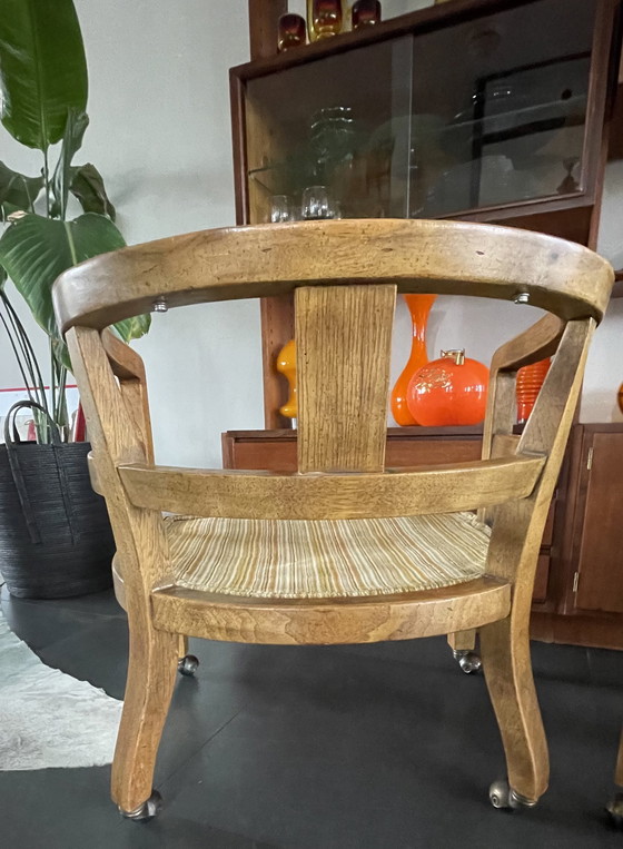 Image 1 of 2x Vintage Olijfhouten Gebogen Fauteuils