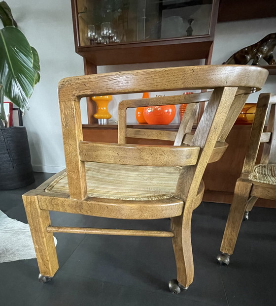 Image 1 of 2x Vintage Olijfhouten Gebogen Fauteuils