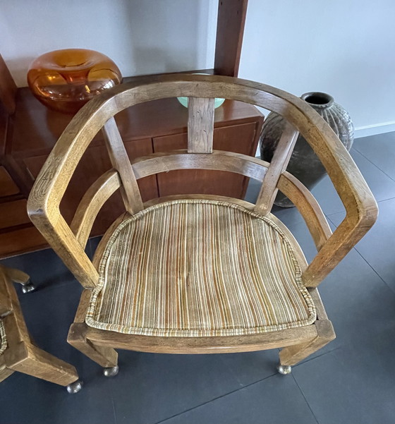 Image 1 of 2x Vintage Olijfhouten Gebogen Fauteuils