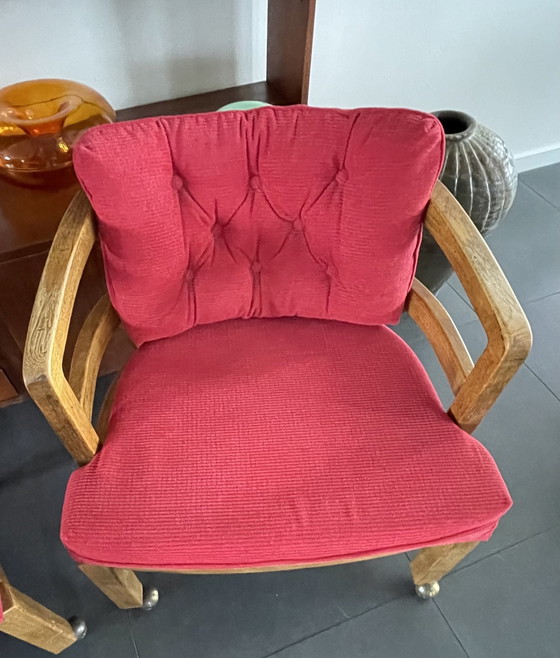 Image 1 of 2x Vintage Olijfhouten Gebogen Fauteuils