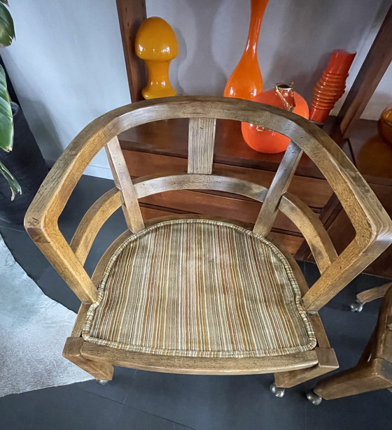 Image 1 of 2x Vintage Olijfhouten Gebogen Fauteuils