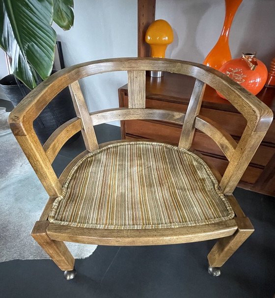 Image 1 of 2x Vintage Olijfhouten Gebogen Fauteuils