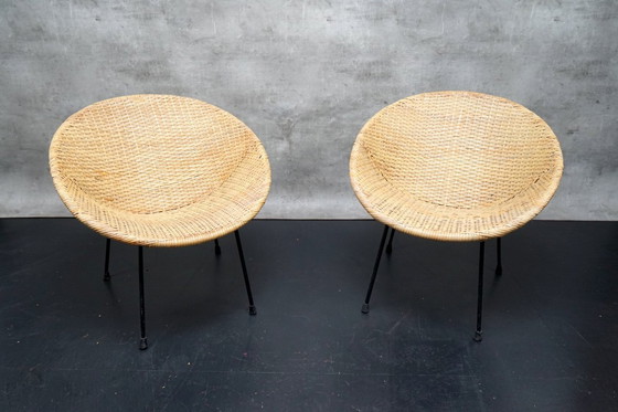 Image 1 of 2x Vintage rieten stoelen van Rieten