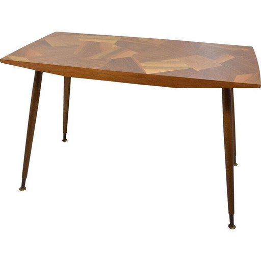 Vintage patchwork tafel, houtmozaïek 1950