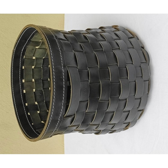 Image 1 of Vintage gevlochten leren mand voor La Maison Arte et Cuoio, Italië 2000