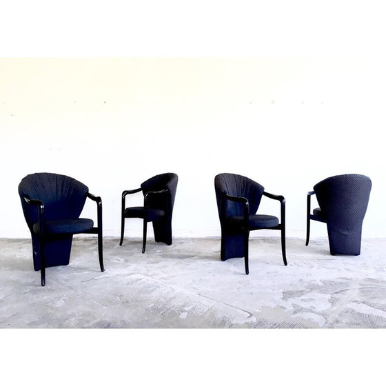 Image 1 of Set van 4 vintage zwarte fauteuils van Pietro Constantini, 1980