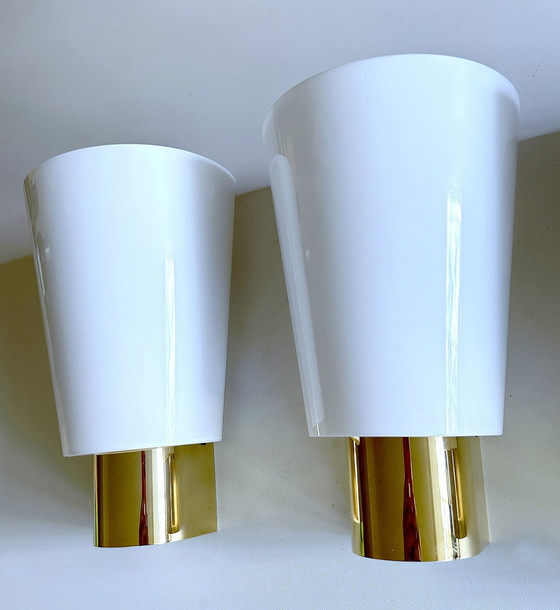 Image 1 of 2x Vintage Limburgse Gold en Glas Wandlampen