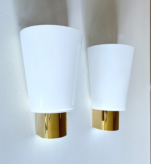 2x Vintage Limburgse Gold en Glas Wandlampen