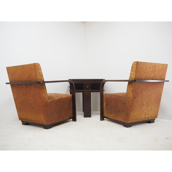 Image 1 of Paar vintage Art deco fauteuils met salontafel, jaren 1930