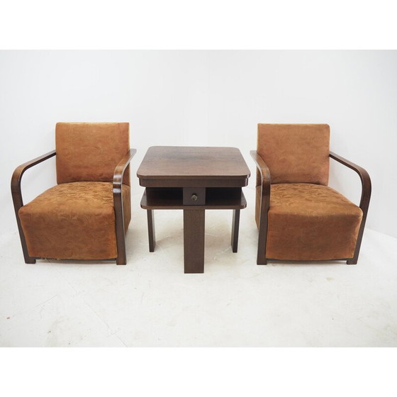 Image 1 of Paar vintage Art deco fauteuils met salontafel, jaren 1930