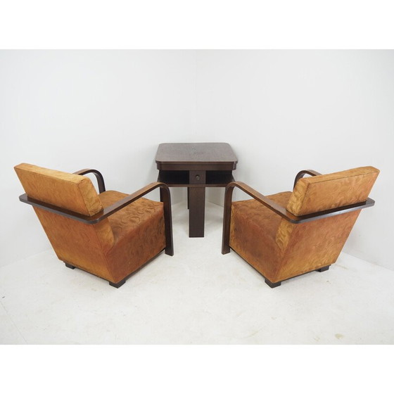 Image 1 of Paar vintage Art deco fauteuils met salontafel, jaren 1930