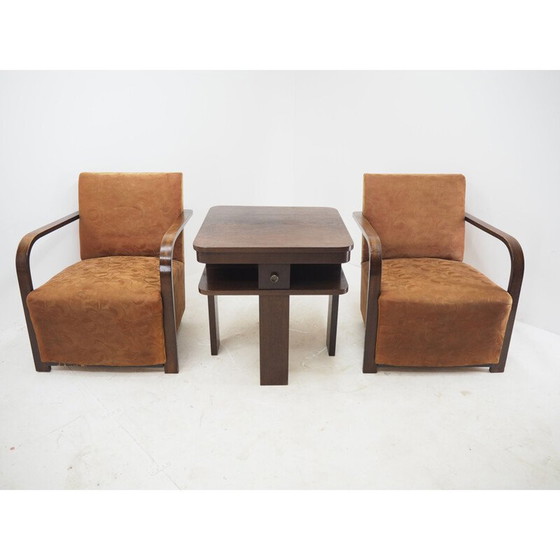 Image 1 of Paar vintage Art deco fauteuils met salontafel, jaren 1930
