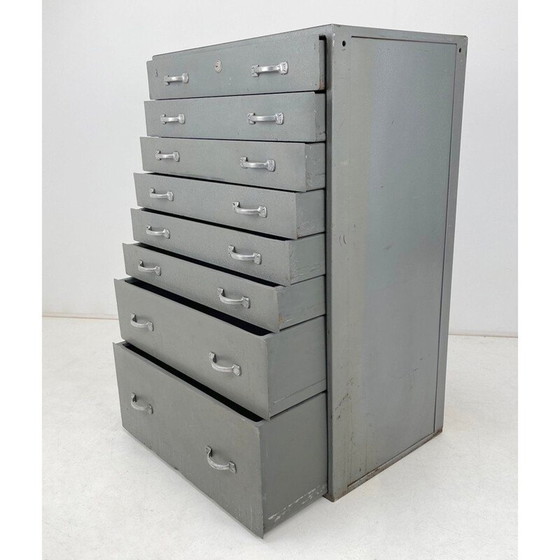 Image 1 of Vintage industriële metalen ladekast, Tsjechoslowakije 1950