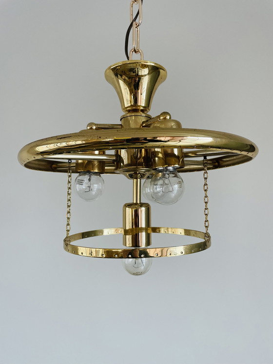 Image 1 of Vintage kroonluchter van Italiaans glas en messing, jaren 70