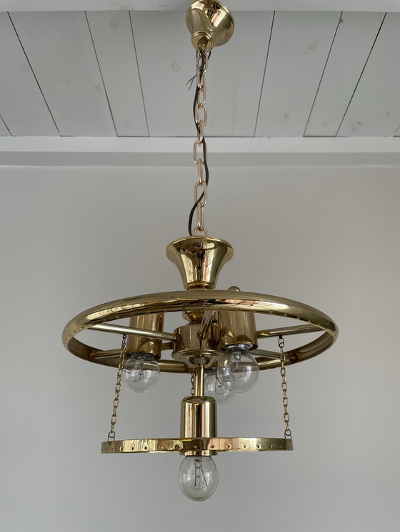 Image 1 of Vintage kroonluchter van Italiaans glas en messing, jaren 70