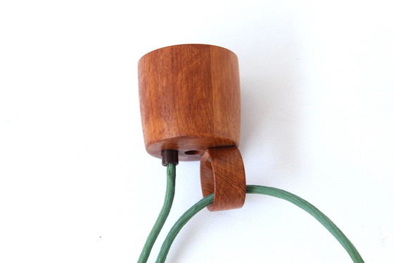 Image 1 of als nieuw, DOMUS Deense Mid Century Teak LED Lamp / Kroonluchters, hanglamp met 5x Paulmann LED, 