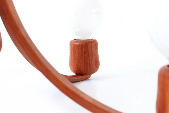 Image 1 of als nieuw, DOMUS Deense Mid Century Teak LED Lamp / Kroonluchters, hanglamp met 5x Paulmann LED, 