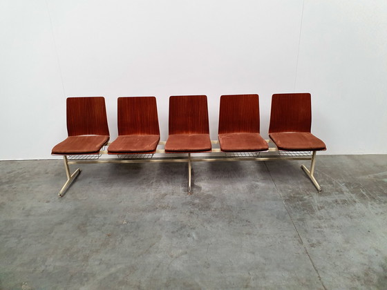 Image 1 of teak plywood vintage industrieel retro kerkbank 60s design