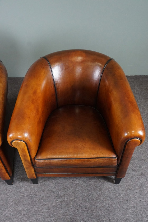Image 1 of 2x Vintage schapenleren clubfauteuils