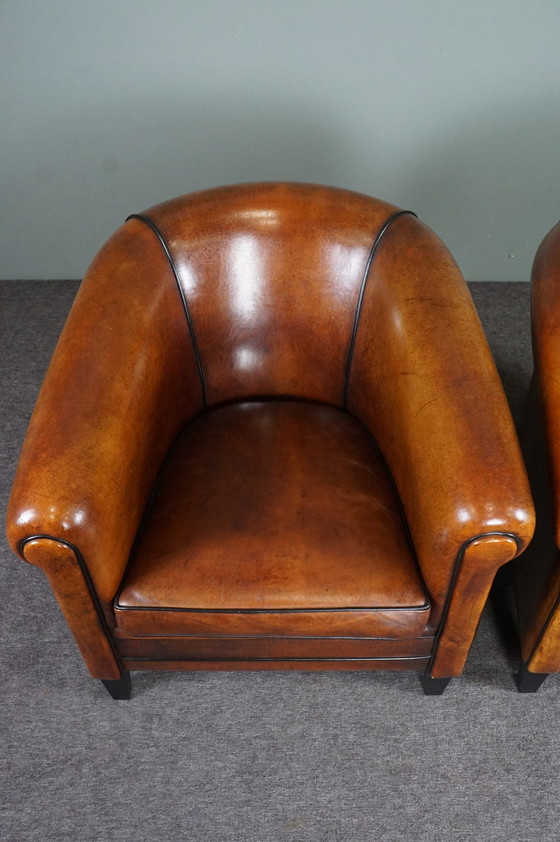 Image 1 of 2x Vintage schapenleren clubfauteuils